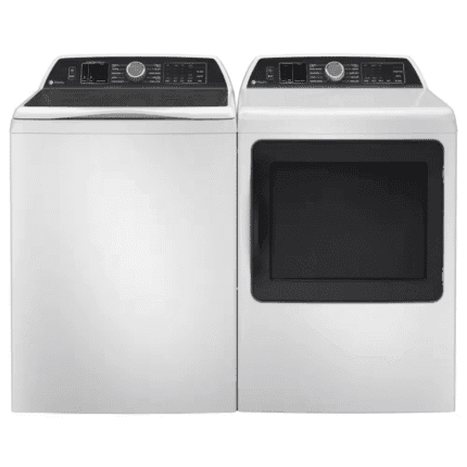 GE PTW700BSTWS & PTD70EBSTWS Profile 5.4 cu. ft. High-Efficiency Smart Top Load Washer & Profile 7.4 cu. ft. Smart Electric Dryer in White