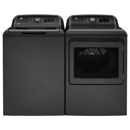 GE GTW585BPVDG & GTD58EBPVDG 4.5 cu. ft. Water Level Control Top Load Washer & 7.4 cu. ft. vented Front Load Electric Dryer in Diamond Gray