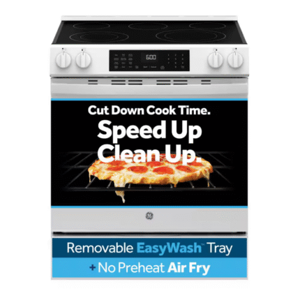 GE GRS600AVWW 30 in. 5 Burner Element Smart Slide-In Electric Convection Range in White with EasyWash Oven Tray And No-Preheat Air Fry
