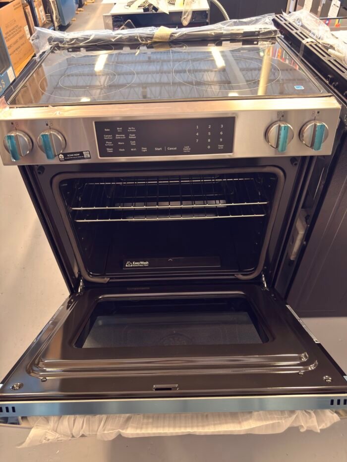 GE GRS600AVFS 30 in. 5 Burner Element Smart Slide-In Electric Convection Range in Stainless w/ EasyWash Oven Tray & No-Preheat Air Fry - Image 3