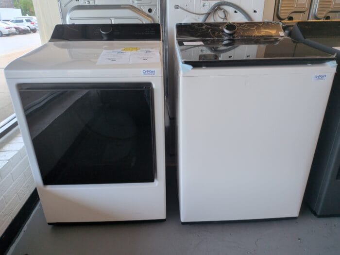 LG set DLE8400WE 7.3 cu. ft. Ultra Large Capacity Rear Control Electric Dryer  Door and AI Sensing and  WT8600CW 5.5 cu. ft. Mega Capacity Smart Top Load Washer with Impeller, EasyUnload  Water Faucet & LCD Digital Dial Control - Image 2