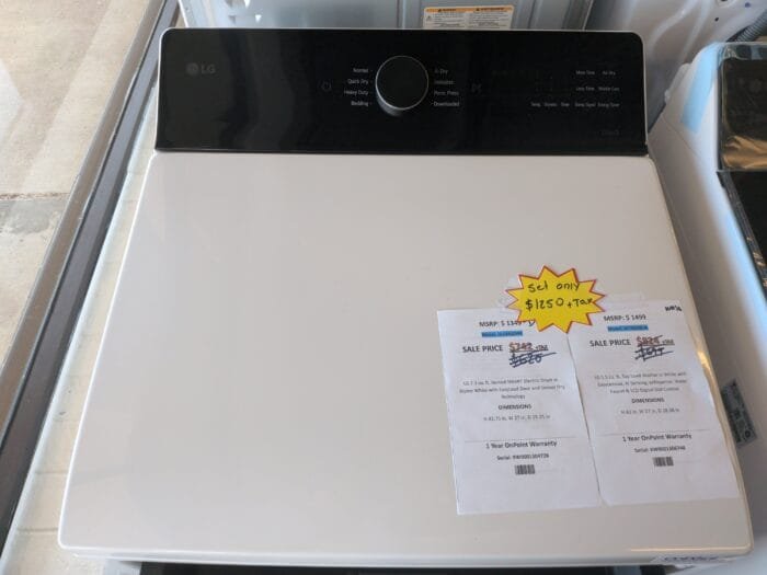 LG set DLE8400WE 7.3 cu. ft. Ultra Large Capacity Rear Control Electric Dryer  Door and AI Sensing and  WT8600CW 5.5 cu. ft. Mega Capacity Smart Top Load Washer with Impeller, EasyUnload  Water Faucet & LCD Digital Dial Control - Image 5