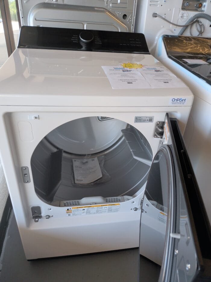 LG set DLE8400WE 7.3 cu. ft. Ultra Large Capacity Rear Control Electric Dryer  Door and AI Sensing and  WT8600CW 5.5 cu. ft. Mega Capacity Smart Top Load Washer with Impeller, EasyUnload  Water Faucet & LCD Digital Dial Control - Image 6