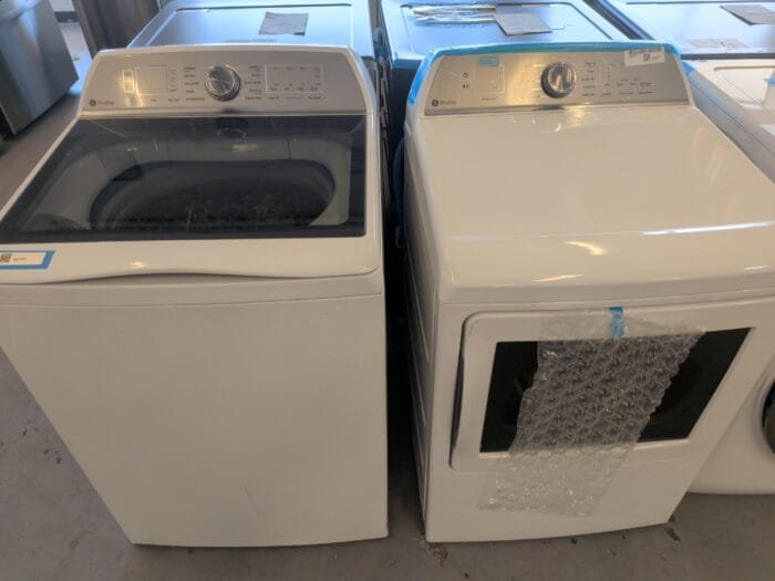 GE Profile PTW600BSRW 5.0 cu. ft. High-Efficiency Smart Top Load Washer in White with Impeller and Microban Technology S & GE Profile  PTD60EBSRWS 7.4 cu. ft. Smart Electric Dryer in White with Sanitize Cycle and Sensor Dry - Image 3